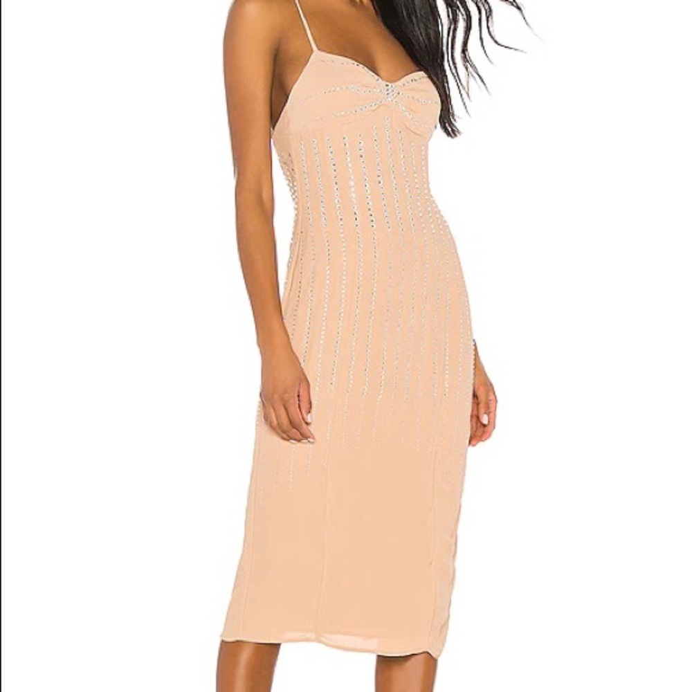 LPA Amara midi nude rhinestone dress M